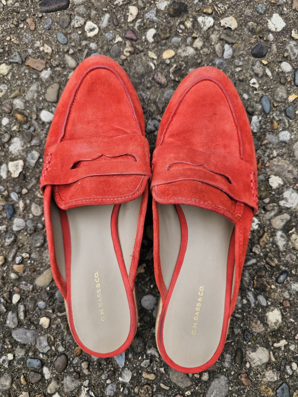 G.H. Bass & Co. Erin Red Suede Penny Loafer Mules 7.5